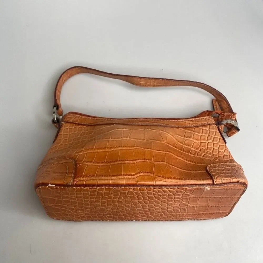 Tommy Hilfiger Faux Vegan Alligator Leather Orange Purse Bag Zipper Close Small